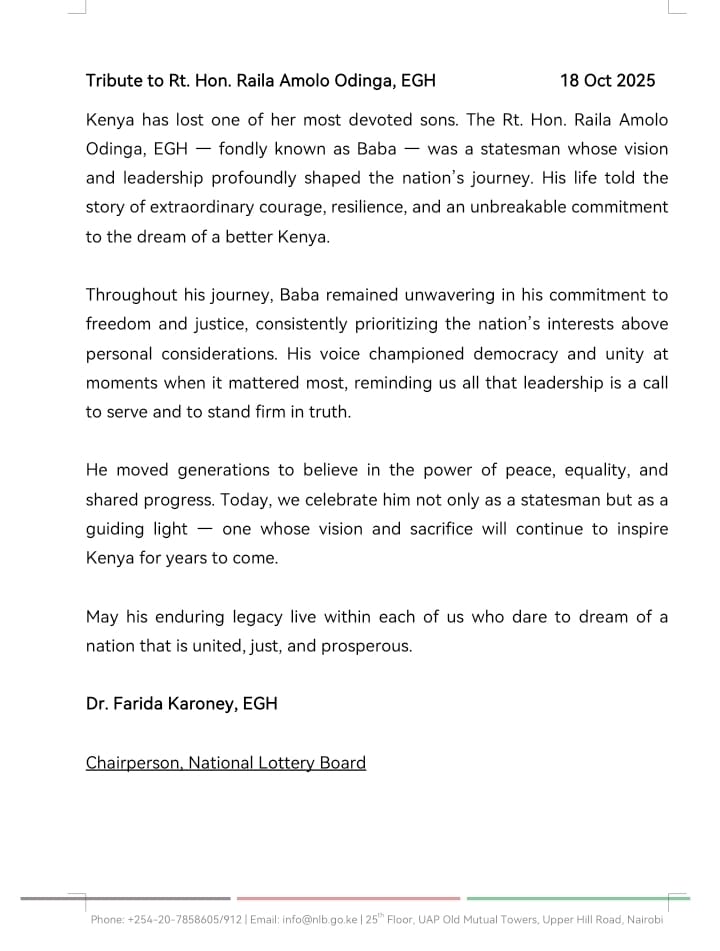 Dr. Farida Karoney, EGH – Chairperson National Lottery Board